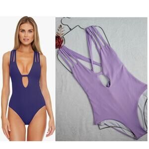 BECCA by Rebecca Virtue Fine Line Rib Skylar Plunge One-Piece Size Medium Purple